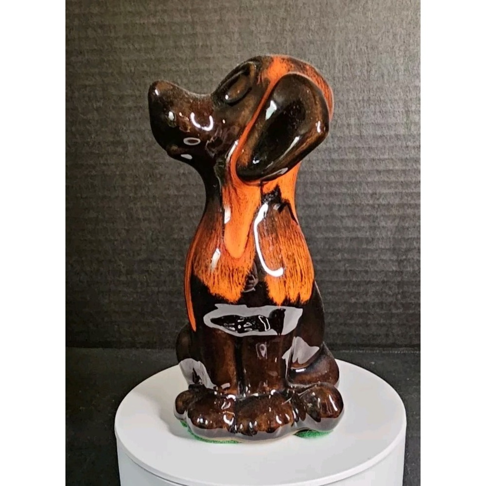 Vintage Canuck Evangeline Pottery Hound Dog Orange Drip Glaze Niagra Falls - Picture 4 of 8